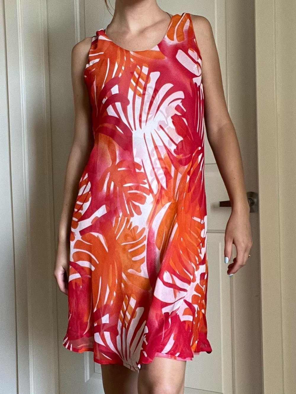 Sleeveless Tropical Print A-Line Dress in Red & Orange coverup beach swim y2k